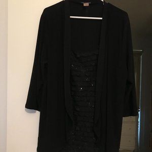 American City Wear 3X black jacket tunic with sparkly mock tank attached.